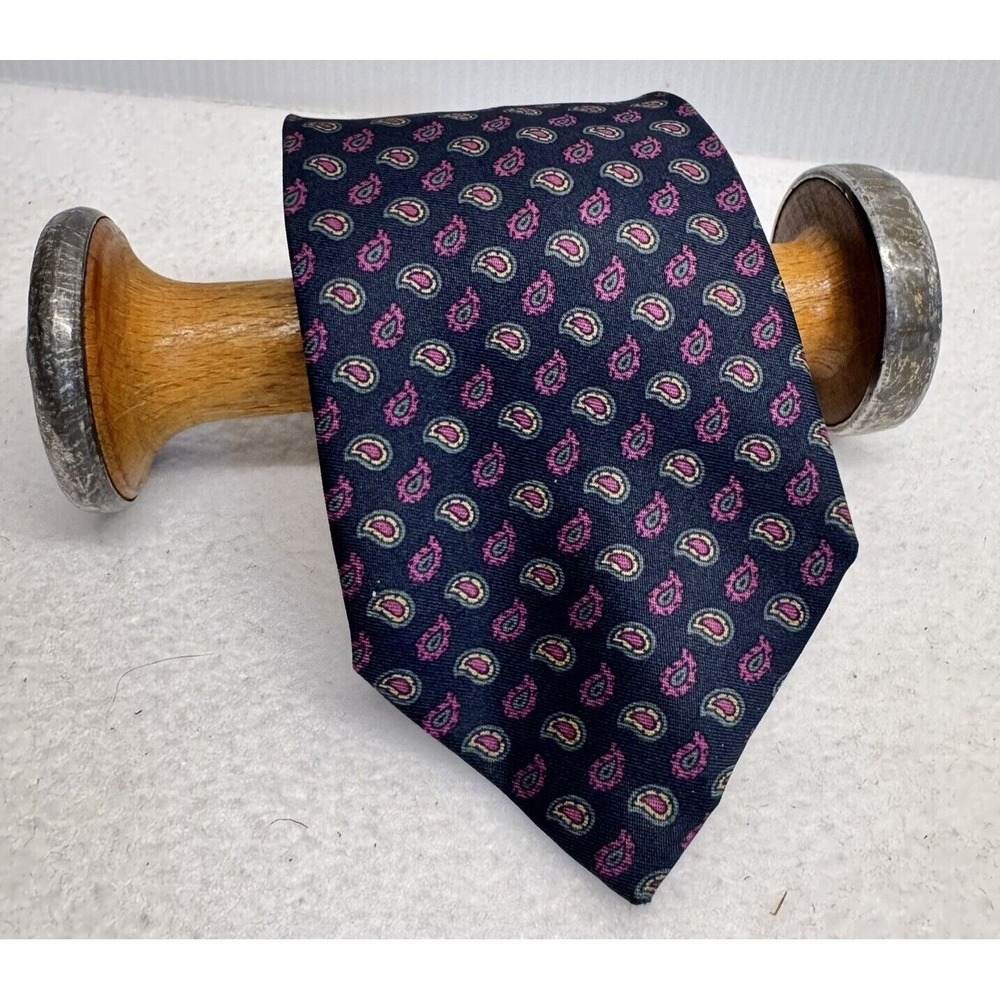 Nina Ricci Tie Mens OS Navy Blue Paisley Silk France Designer Preppy Academic